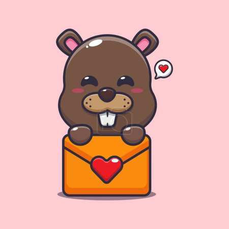 Ilustración de Lindo oso con el mensaje de amor ilustración vector de dibujos animados. - Imagen libre de derechos