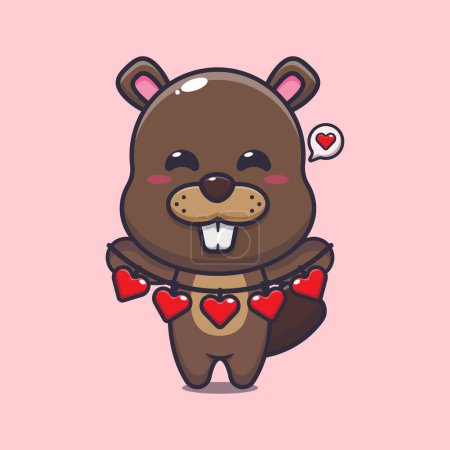 Ilustración de Cute bear holding love decoration cartoon vector illustration. - Imagen libre de derechos