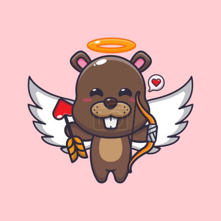 Téléchargez les illustrations : Cute bear cupid cartoon character holding love arrow. - en licence libre de droit