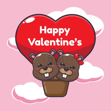 Illustration for Cute bear fly with air balloon in valentine's day. - Royalty Free Image