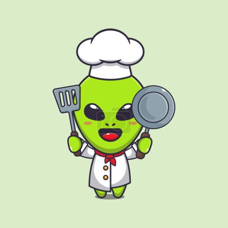 Illustration for Cute chef alien cartoon vector illustration. - Royalty Free Image