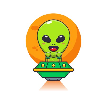 Ilustración de Lindo extraterrestre volando con ilustración de vectores de dibujos animados OVNI - Imagen libre de derechos