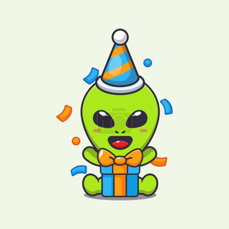 Illustration for Cute alien in birthday party cartoon vector illustration. - Royalty Free Image