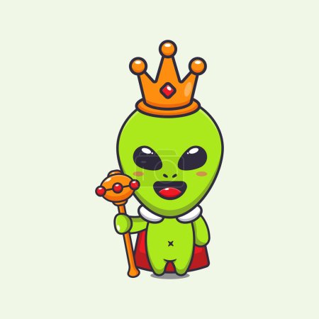 Téléchargez les illustrations : Cute alien king cartoon vector illustration. - en licence libre de droit