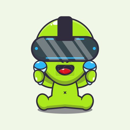 Illustration for Cute alien playing virtual reality cartoon vector illustration. - Royalty Free Image
