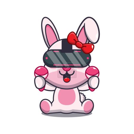 Illustration for Cute bunny playing virtual reality cartoon vector illustration. - Royalty Free Image