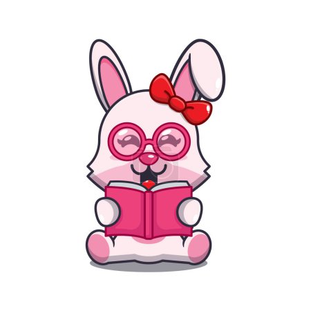 Illustration for Cute bunny reading a book cartoon vector illustration. - Royalty Free Image