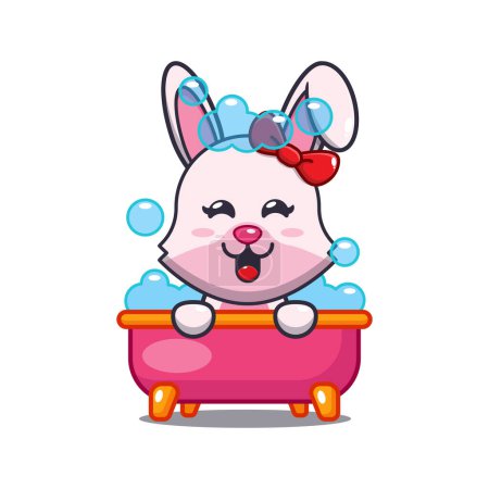 Illustration for Cute bunny taking bubble bath in bathtub cartoon vector illustration. - Royalty Free Image