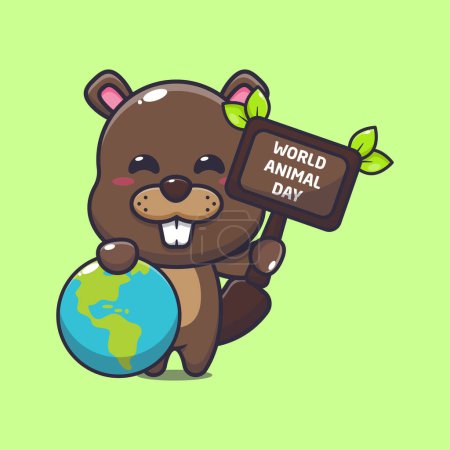 Téléchargez les illustrations : Cute beaver in world animal day cartoon vector illustration. - en licence libre de droit