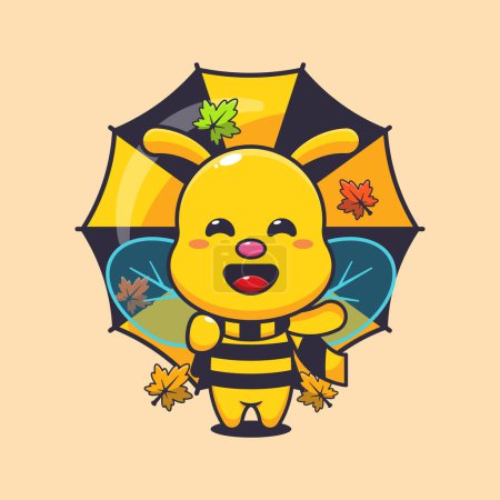 Illustration for Cute bee with umbrella at autumn season. - Royalty Free Image