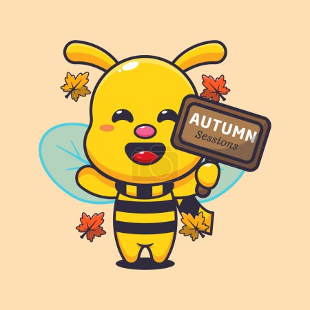 Illustration for Cute bee with autumn sign board. - Royalty Free Image