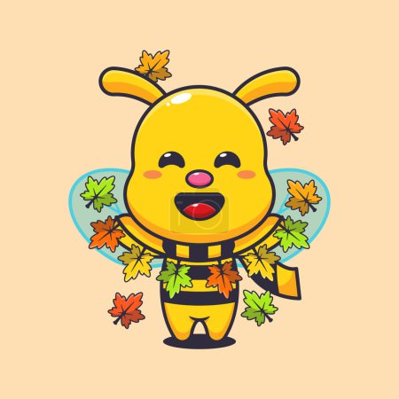 Illustration for Cute bee with autumn leaf decoration. - Royalty Free Image