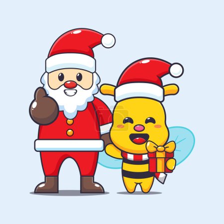 Illustration for Cute bee with santa claus. Cute christmas cartoon character illustration. - Royalty Free Image