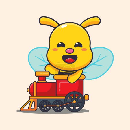 Illustration for Cute bee ride on train. Cartoon vector Illustration suitable for poster, brochure, web, mascot, sticker, logo and icon. - Royalty Free Image