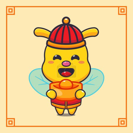 Téléchargez les illustrations : Mignon abeille avec lingot d'or dans la nouvelle année chinoise. - en licence libre de droit