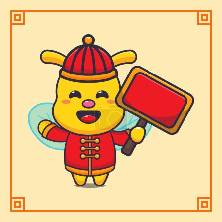 Illustration for Cute bee with sign boards in chinese new year. - Royalty Free Image
