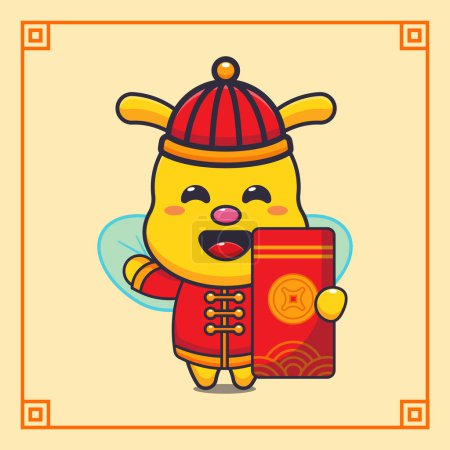 Téléchargez les illustrations : Mignonne abeille avec grande enveloppe rouge dans la nouvelle année chinoise. - en licence libre de droit
