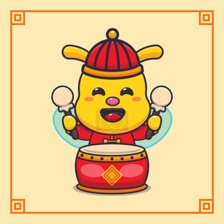 Téléchargez les illustrations : Mignon abeille jouer du tambour dans la nouvelle année chinoise - en licence libre de droit