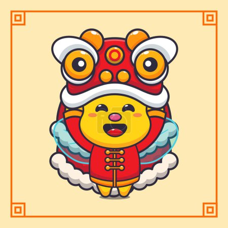 Téléchargez les illustrations : Mignon abeille jouer lion danse en chinois nouvelle année. - en licence libre de droit