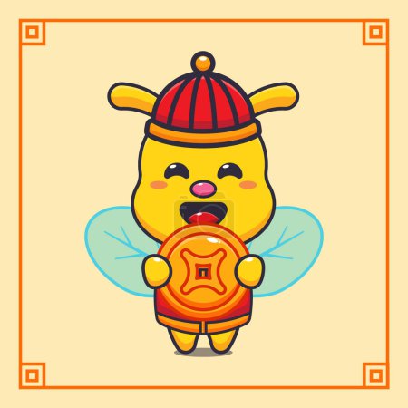 Téléchargez les illustrations : Mignonne abeille avec pièce d'or en Nouvel An chinois. - en licence libre de droit