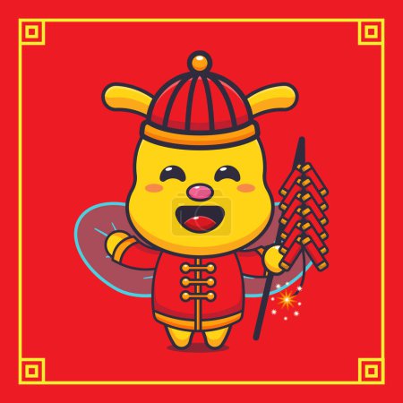 Téléchargez les illustrations : Mignon abeille jouer pétards dans la nouvelle année chinoise. - en licence libre de droit