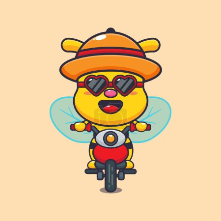 Ilustración de Abeja fresca con gafas de sol montando una motocicleta en el día de verano. - Imagen libre de derechos