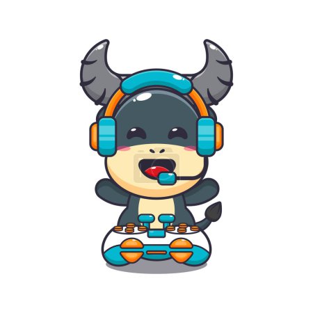 Illustration for Cute buffalo gamer cartoon vector illustration. - Royalty Free Image