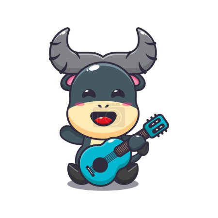Illustration for Cute buffalo playing guitar cartoon vector illustration. - Royalty Free Image