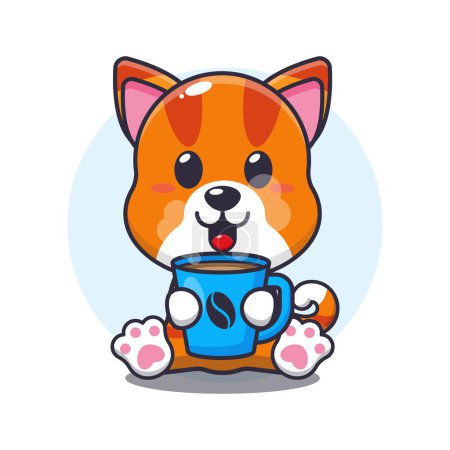Illustration for Cute cat with hot coffee cartoon vector illustration. - Royalty Free Image