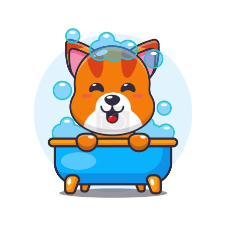Illustration for Cute cat taking bubble bath in bathtub cartoon vector illustration. - Royalty Free Image