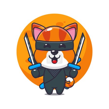 Illustration for Cute ninja cat cartoon vector illustration. - Royalty Free Image