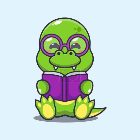 Illustration for Cute dino reading a book cartoon vector illustration. - Royalty Free Image
