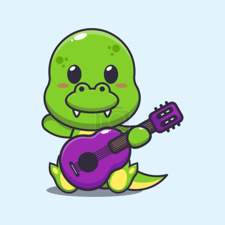 Illustration for Cute dino playing guitar cartoon vector illustration. - Royalty Free Image