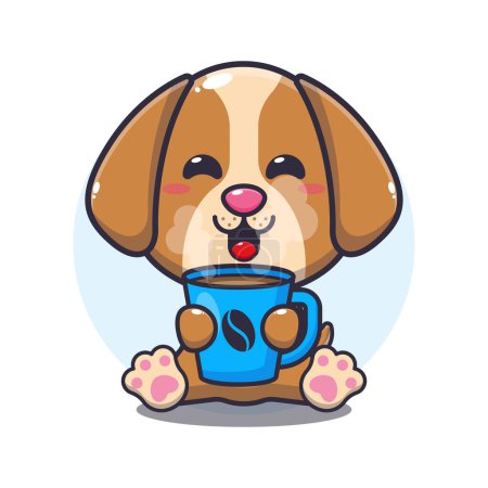 Illustration for Cute dog with hot coffee cartoon vector illustration. - Royalty Free Image