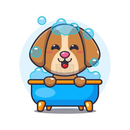 Illustration for Cute dog taking bubble bath in bathtub cartoon vector illustration. - Royalty Free Image