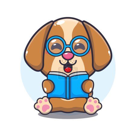 Illustration for Cute dog reading a book cartoon vector illustration. - Royalty Free Image