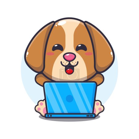 Illustration for Cute dog with laptop cartoon vector illustration. - Royalty Free Image