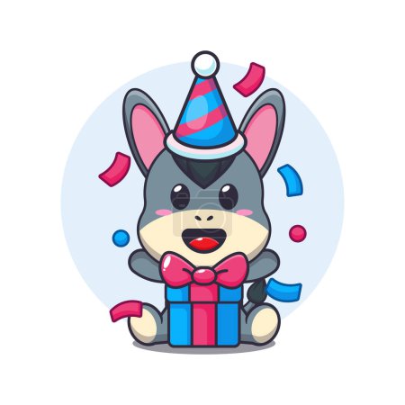 Illustration for Cute donkey in birthday party cartoon vector illustration. - Royalty Free Image