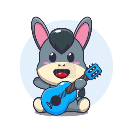 Illustration for Cute donkey playing guitar cartoon vector illustration. - Royalty Free Image