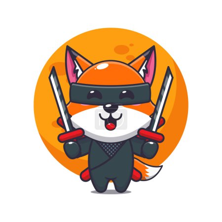 Téléchargez les illustrations : Illustration vectorielle de dessin animé mignon ninja fox. - en licence libre de droit