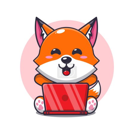Illustration for Cute fox with laptop cartoon vector illustration. - Royalty Free Image