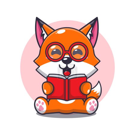 Illustration for Cute fox reading a book cartoon vector illustration. - Royalty Free Image