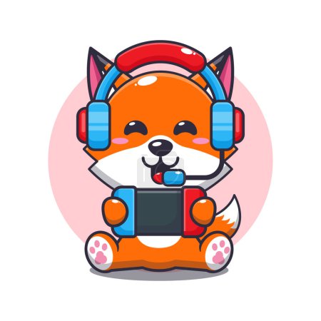 Illustration for Cute fox play a game cartoon vector illustration. - Royalty Free Image