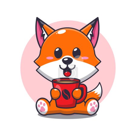 Illustration for Cute fox with hot coffee cartoon vector illustration. - Royalty Free Image
