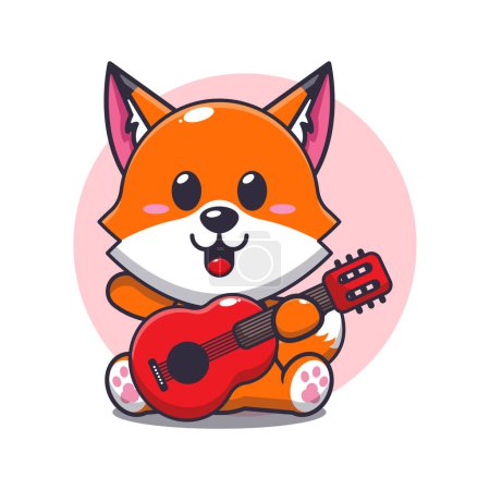 Illustration for Cute fox playing guitar cartoon vector illustration. - Royalty Free Image