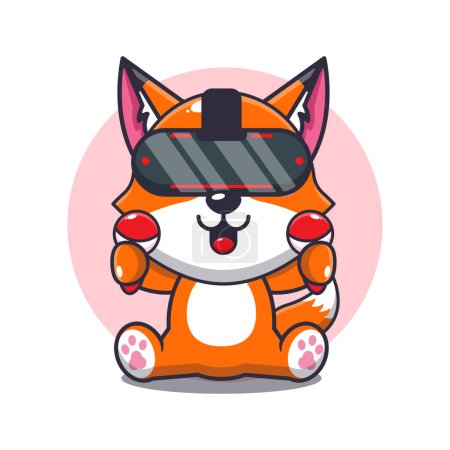 Illustration for Cute fox playing virtual reality cartoon vector illustration. - Royalty Free Image
