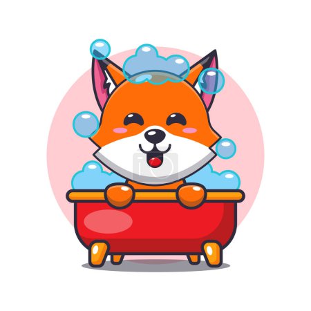 Illustration for Cute fox taking bubble bath in bathtub cartoon vector illustration. - Royalty Free Image
