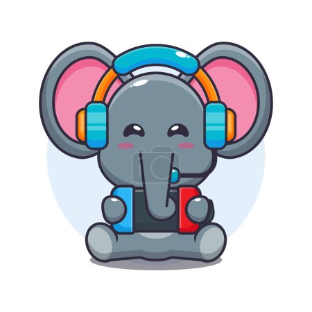 Téléchargez les illustrations : Éléphant mignon jouer à un jeu dessin animé vectoriel illustration. - en licence libre de droit