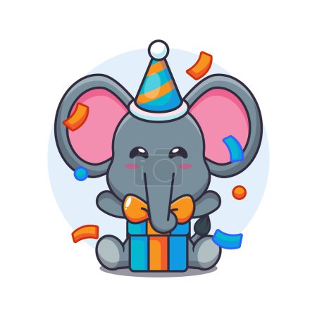 Téléchargez les illustrations : Éléphant mignon dans la fête d'anniversaire illustration vectorielle de dessin animé. - en licence libre de droit