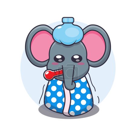 Téléchargez les illustrations : Éléphant mignon est malade illustration vectorielle dessin animé. - en licence libre de droit